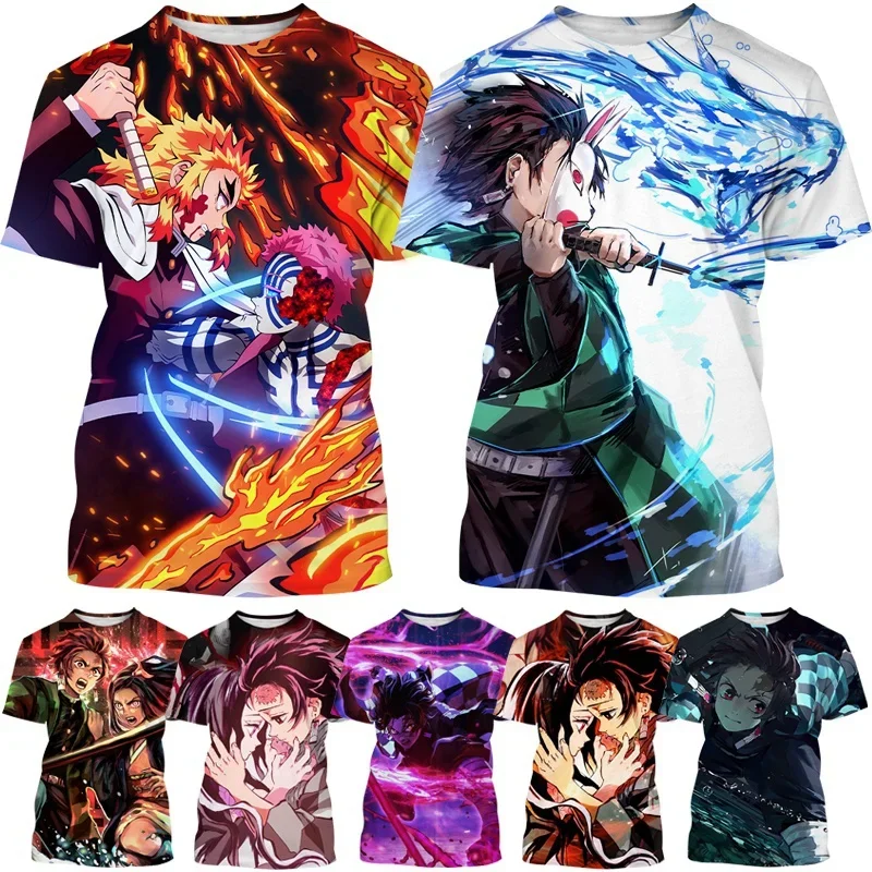 Summer Japanese Anime Demon Slayer 3D Printing T-shirt Unisex Casual Round Neck Short-sleeved Popular Harajuku Couple Shirt Top