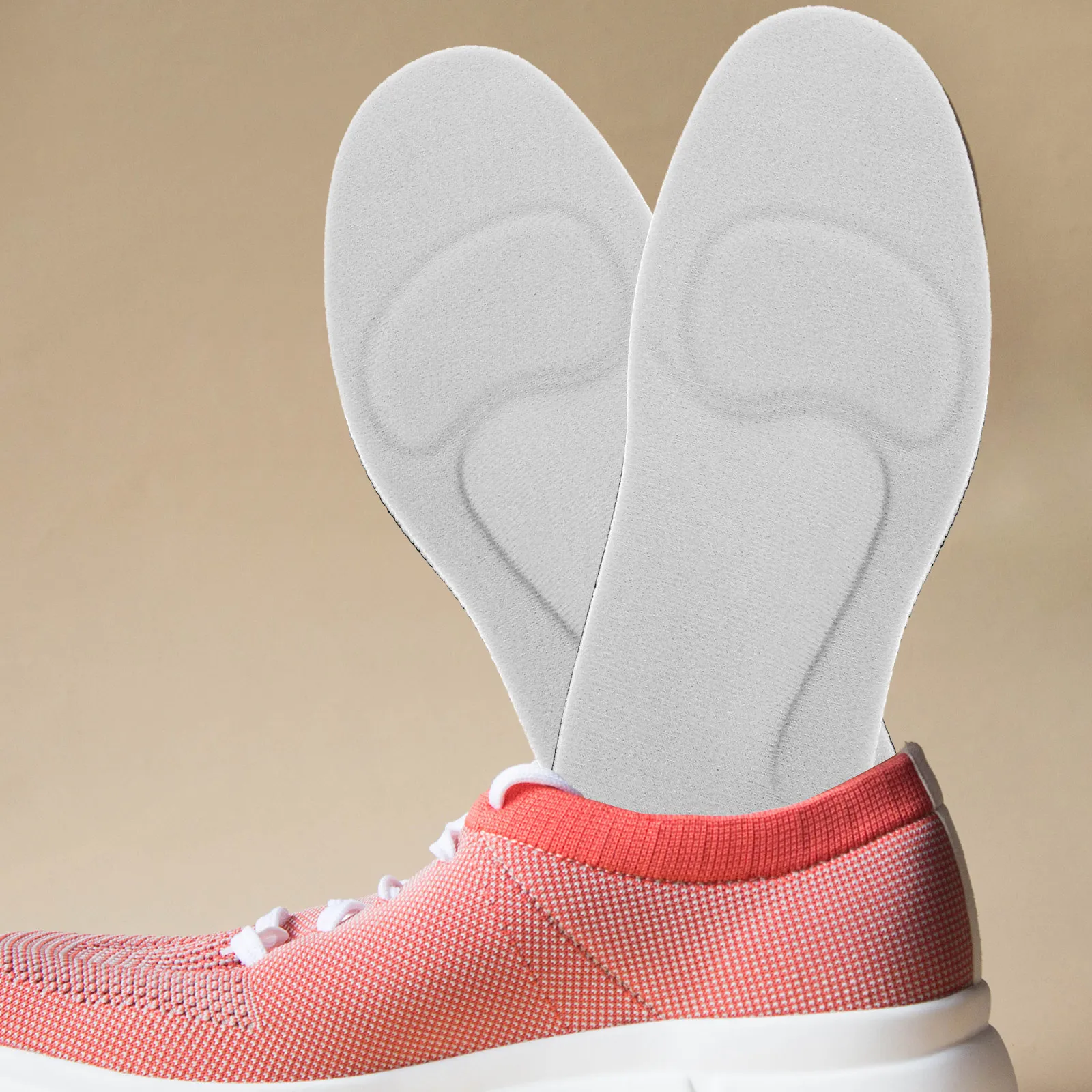 Pair of Women Height Increase Insoles 3.5cm Grey PU Shoes Pads Eu 34-40 Anti Slip Fatigue Relief Cuttable Arch Support