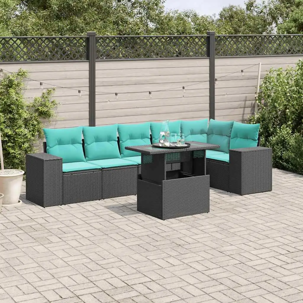 

7 Piece Outdoor Patio Sofa Set with Cushions Black Rattan Furniture Comfortable Sectional Seating