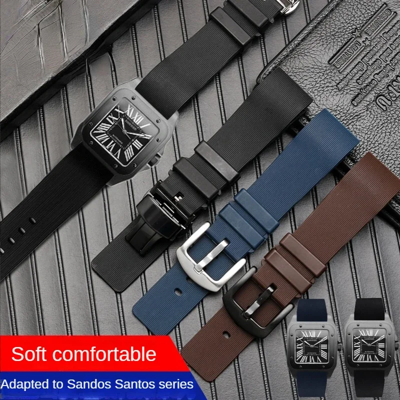 No Dust Silicone Watch Strap for Cartier Sandoz Santos 100 Waterproof Sweatproof Men Women Watch Band Accessories 20mm 23mm