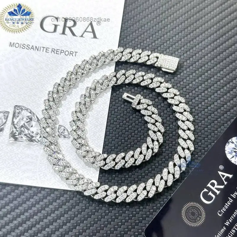 Fashion Wholesale 8MM 10mm 12mm 14mm Hip Hop Vvs Diamond Necklace Bracelet Dropshipping Silver Iced Out Cuban Link Moissanite Ch