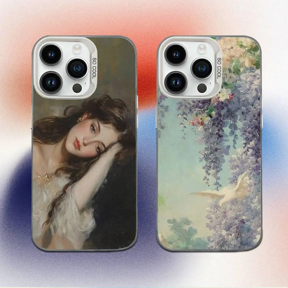 

Renaissance Art Painting Phone Case For iPhone 16,15,14,13,12,11,Mini,Pro,E,MAX White Candy Matte Shockproof Cover