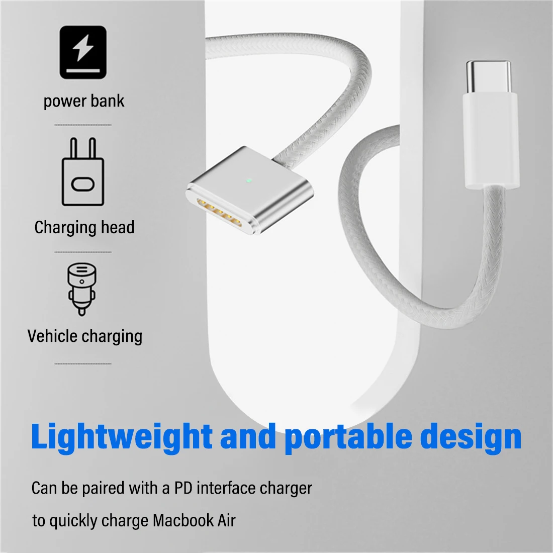 JORINDO Magsafe 3 magnetic suction cable, USB-C to Magsafe2，PD140W high-speed charging, with indicator light charging cable