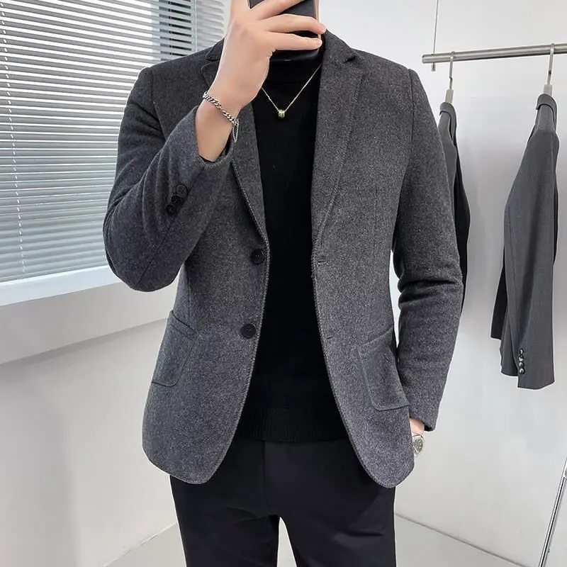 

Woolen Blazer Men's Spring and Autumn New 2026 Light Mature Men's Clothing Casual Thick Woolen Suit Costume Homme Blazer Mujer