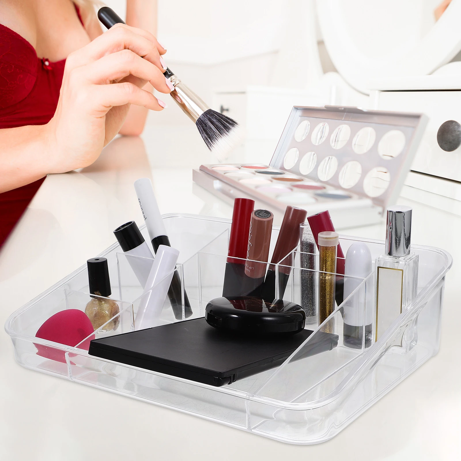 

Large Capacity Storage Box Organizer Makeup Jewelry Clear Desktop Compartment Holder Case Container Hard