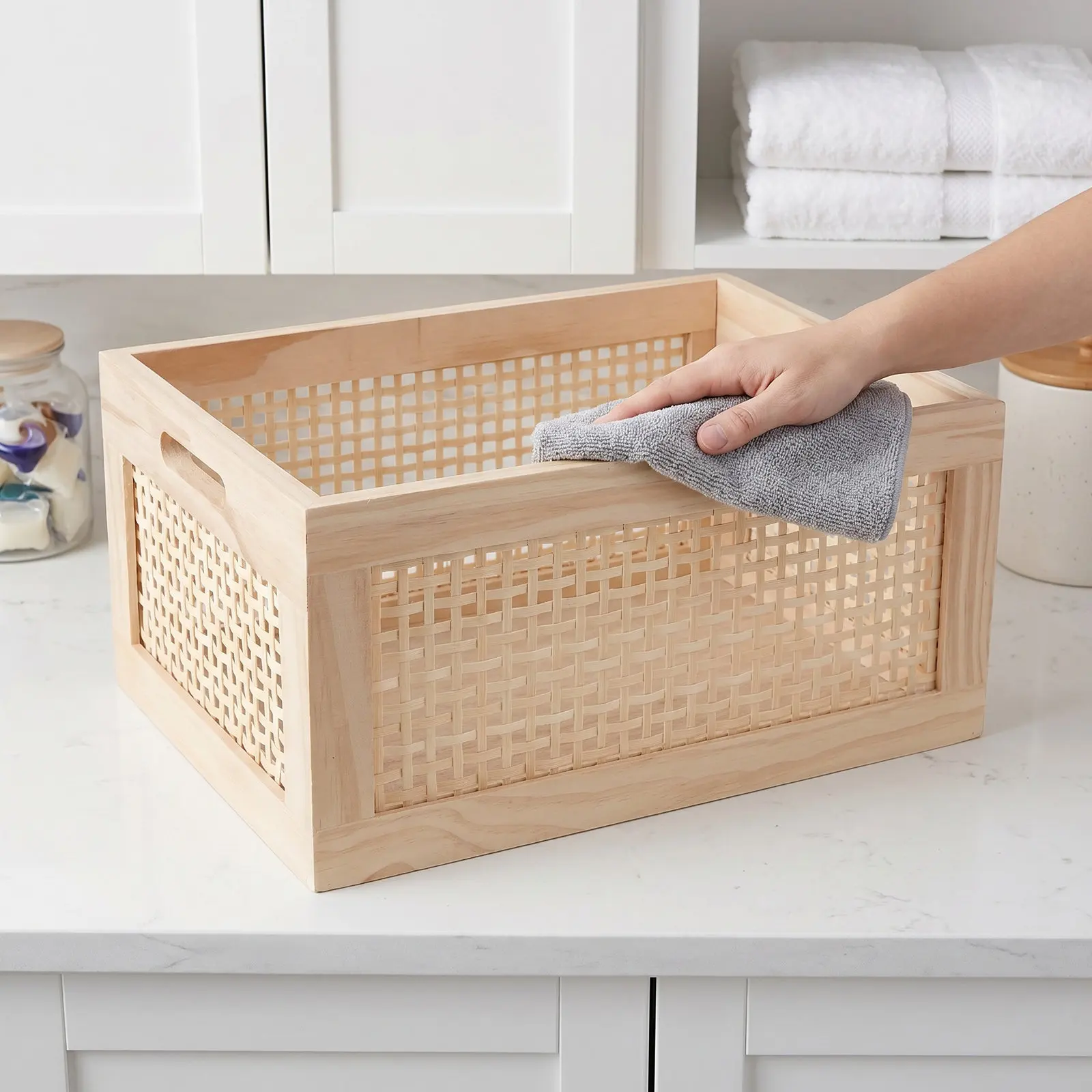 Woven Magazine Basket Rustic Wooden Storage Box 13.8x9.8x6.3in Decorative Magazine Holder Files Books Organization Desktop File