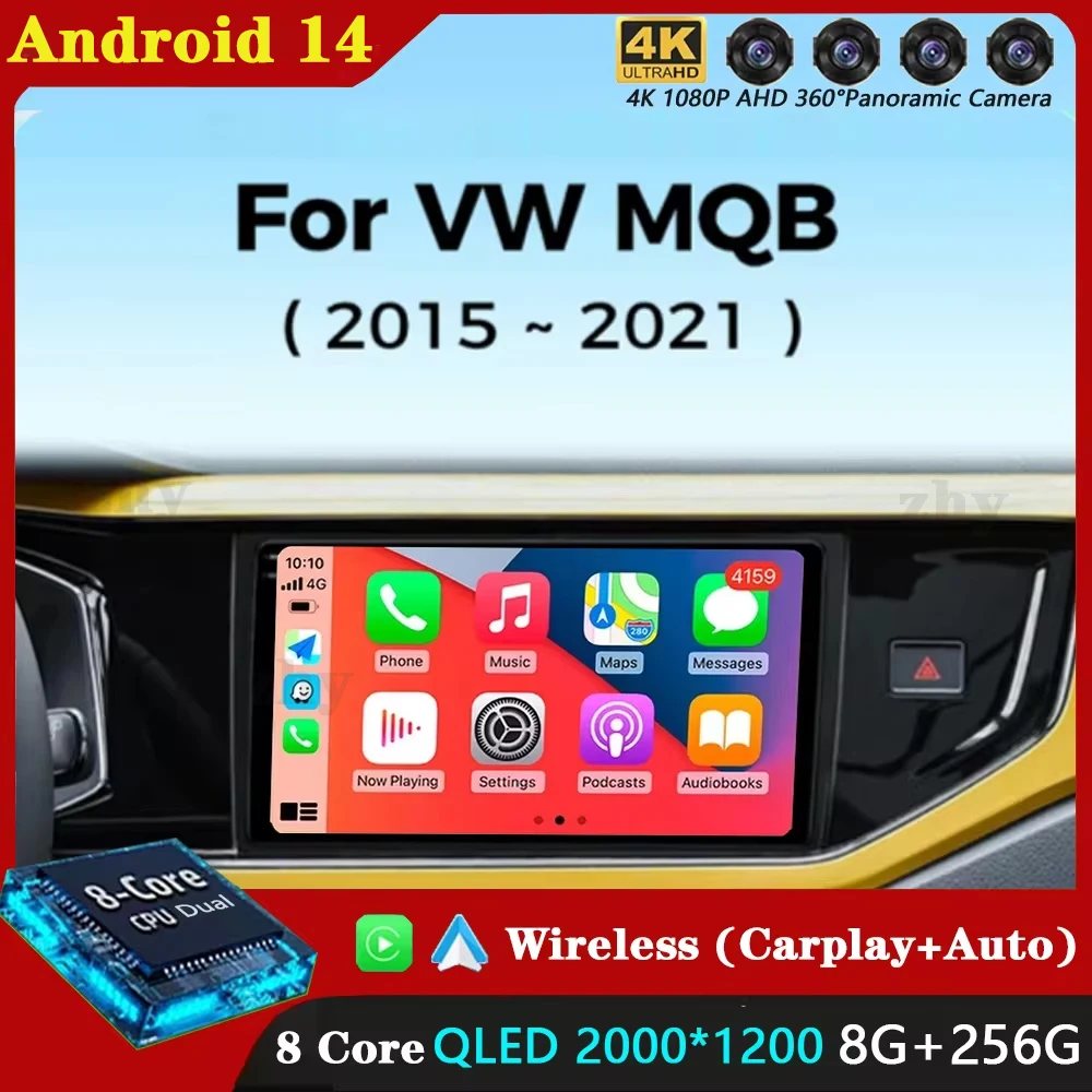 Android 14 wireless Carplay Auto For Volkswagen VW T-Cross MQB 2015 - 2021 Multimedia Player Stereo GPS WIFI+4G DSP Car Radio