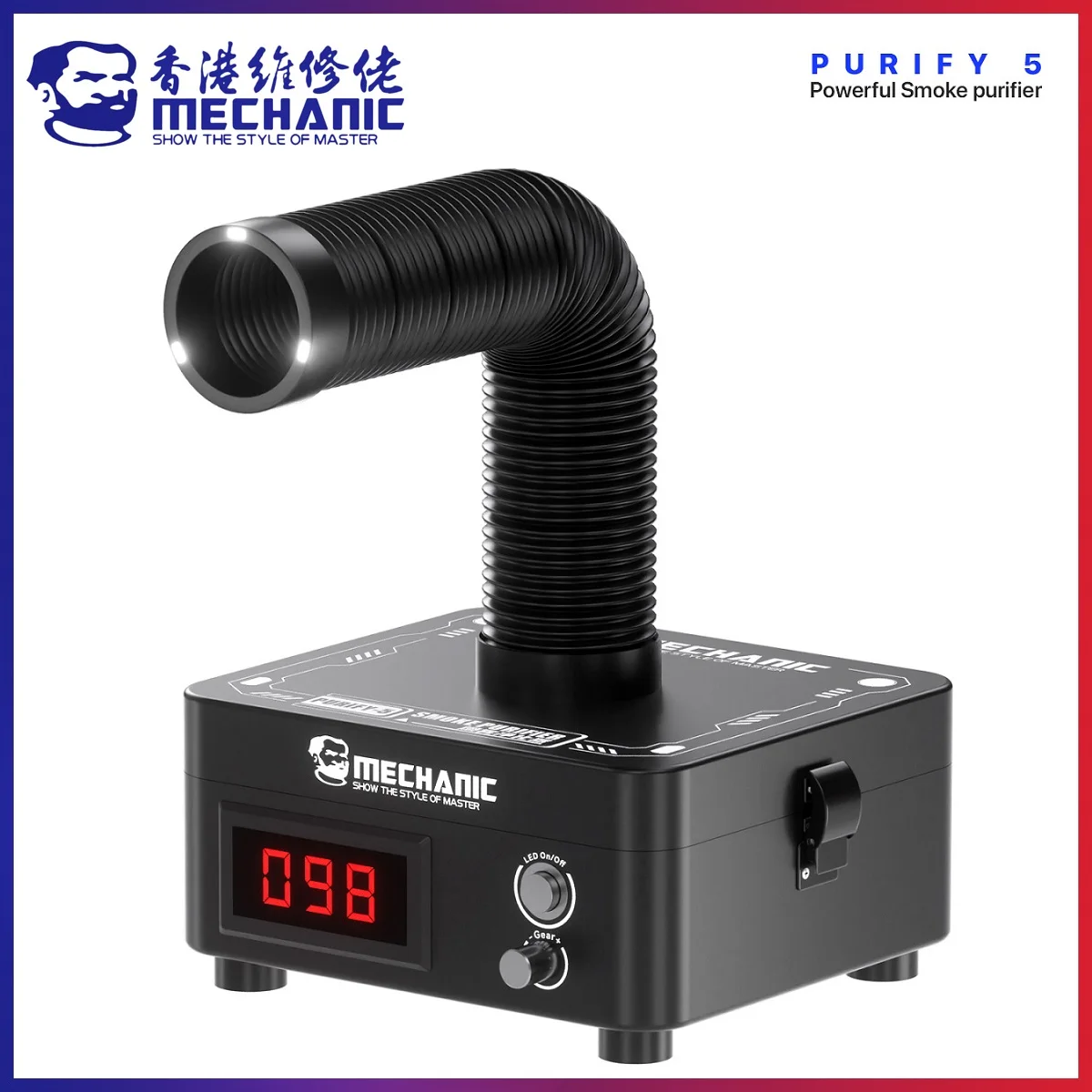 mechanic-purify-5-high-suction-airflow-3-layer-filter-smoke-purifier-adjustable-wind-62w-powerful-flexible-hose-fume-extractor