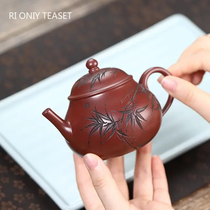 

170ml Yixing Purple Clay Teapot Master Hand Carved Tea Pot Kettle Beauty Tea Infuser Chinese Handmade Zisha Tea Set Teaware