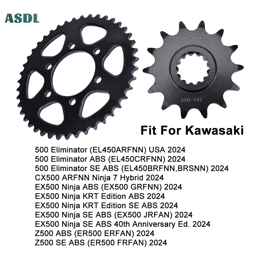 For Kawasaki 500 Eliminator EL450 CX500 EX500 Ninja KPT SE Z500 ER500 2024 520 43T 14T Motorcycle Front Rear 45 Steel Sprockets