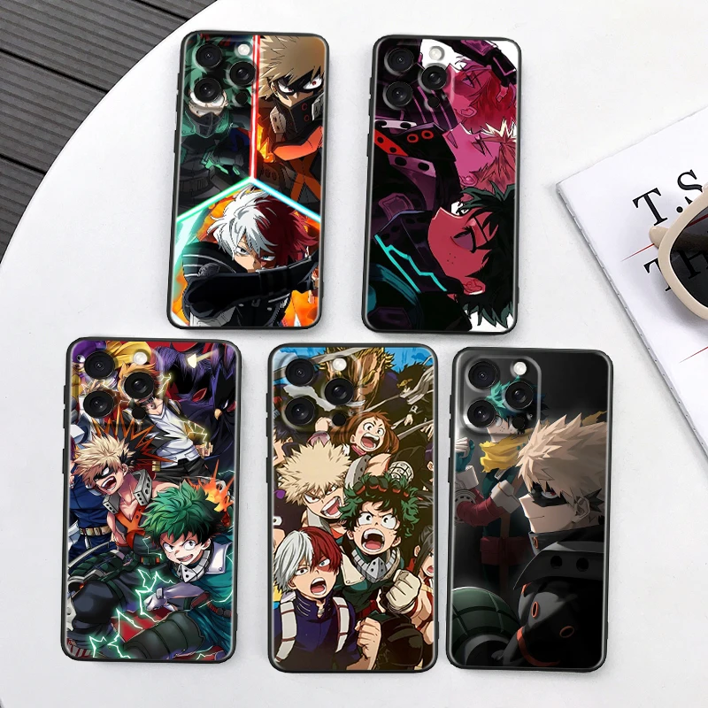 Academia Anime Hero D-Deku For iPhone 15 14 13 12 11 XS XR X 8 7 SE Pro Max Plus Mini Black Soft Phone Case