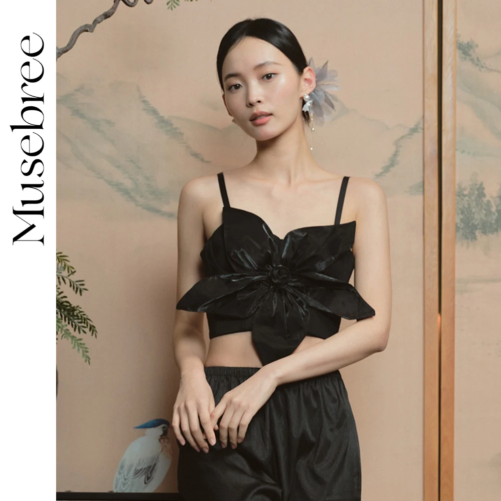

Musebree Women's 3D Floral Sexy Bras Ladies Girls Elegant Crop Top Comfortable Breathable Bralette Camisole Black Women Bra