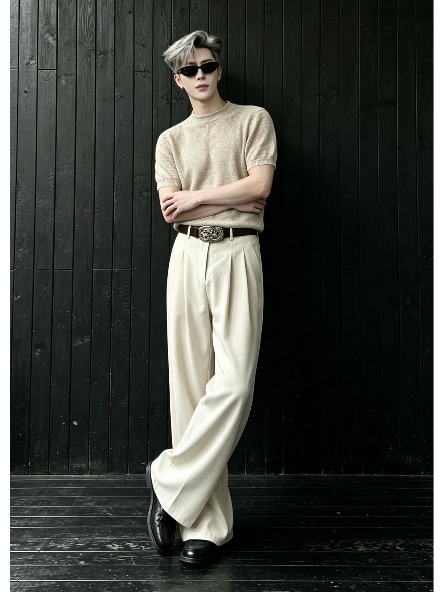Men's Casual Pants Autumn Season Drapey Linen-Like Pleated Wide Leg Cleanfit Comfortable Loose Fit Fashionable Old Money Style