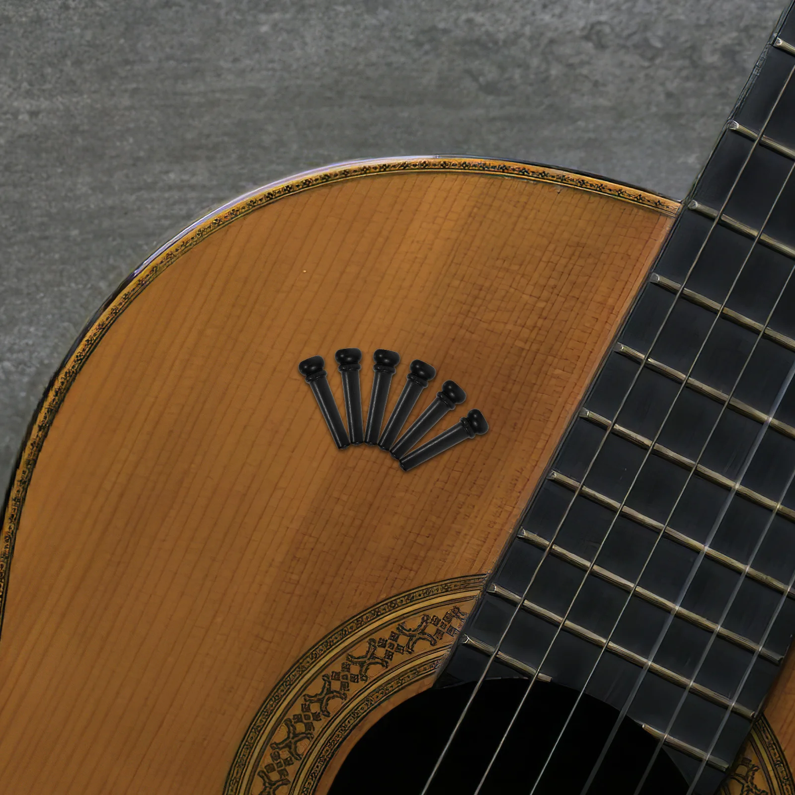 

6pcs Acoustic Guitar Bridge Pins Ebony Wood Abalone Dot Inlay Enhanced Tone Durable Moisture-Resistant Replacement Parts