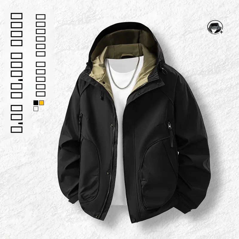 

Casual Hooded Jaet for Men Autumn Winter Long Sve Loose Fit Youth Faion Brand Versatile Outerwear Windproof Zipper Clo...