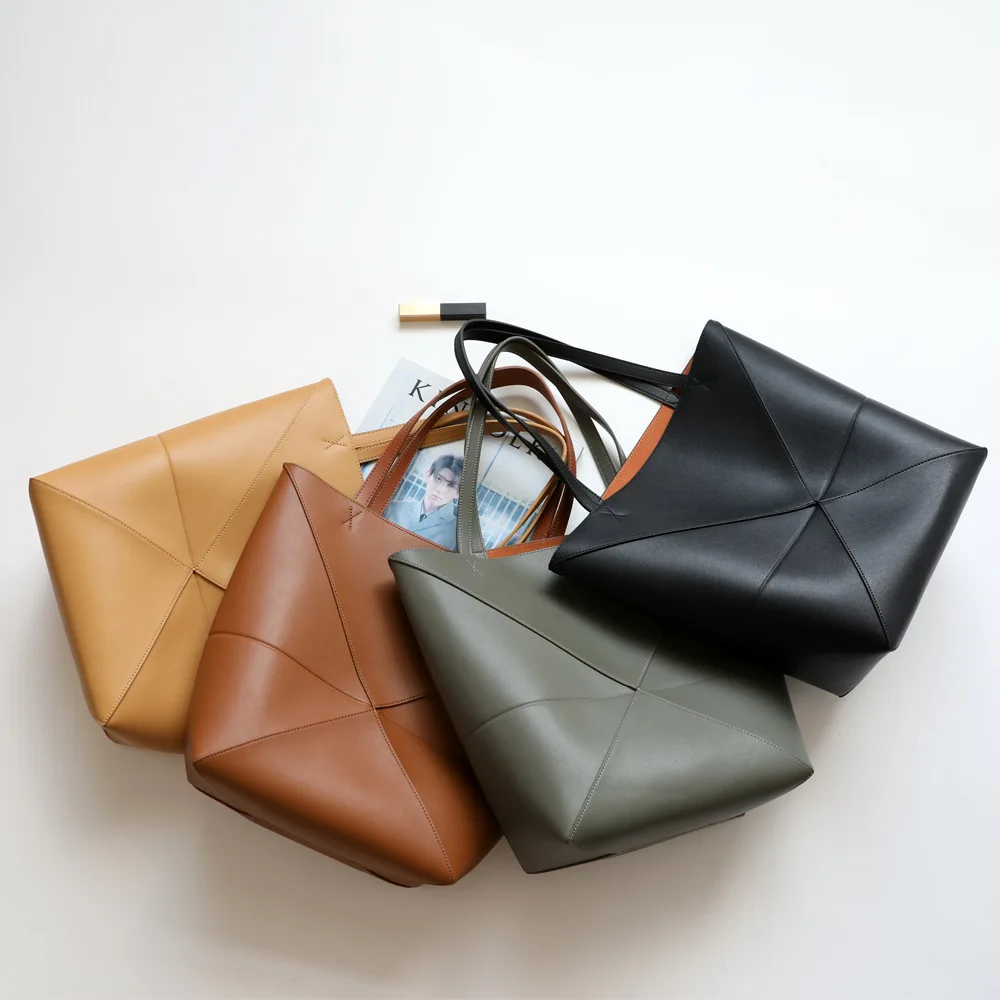 UBELLIN Diamond Foldable Bucket Bag Lady Luxury Design Thread Shoulder Bags Large Capacity Leather Tote Bag Women Commuting Bags