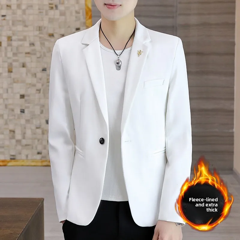 

Men's Thiened Fce Lined Slim Fit Casual Faionable Autumn Winter West Polyester Fiber Elastic Fiber Long Sve Single ...