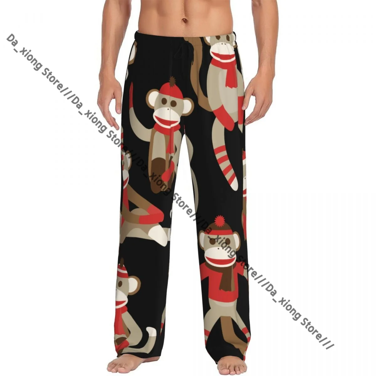 

Men's Casual Pajama Sleeping Pants Christmas Sock Monkey Lounge Loose Trousers Comfortable Nightwear