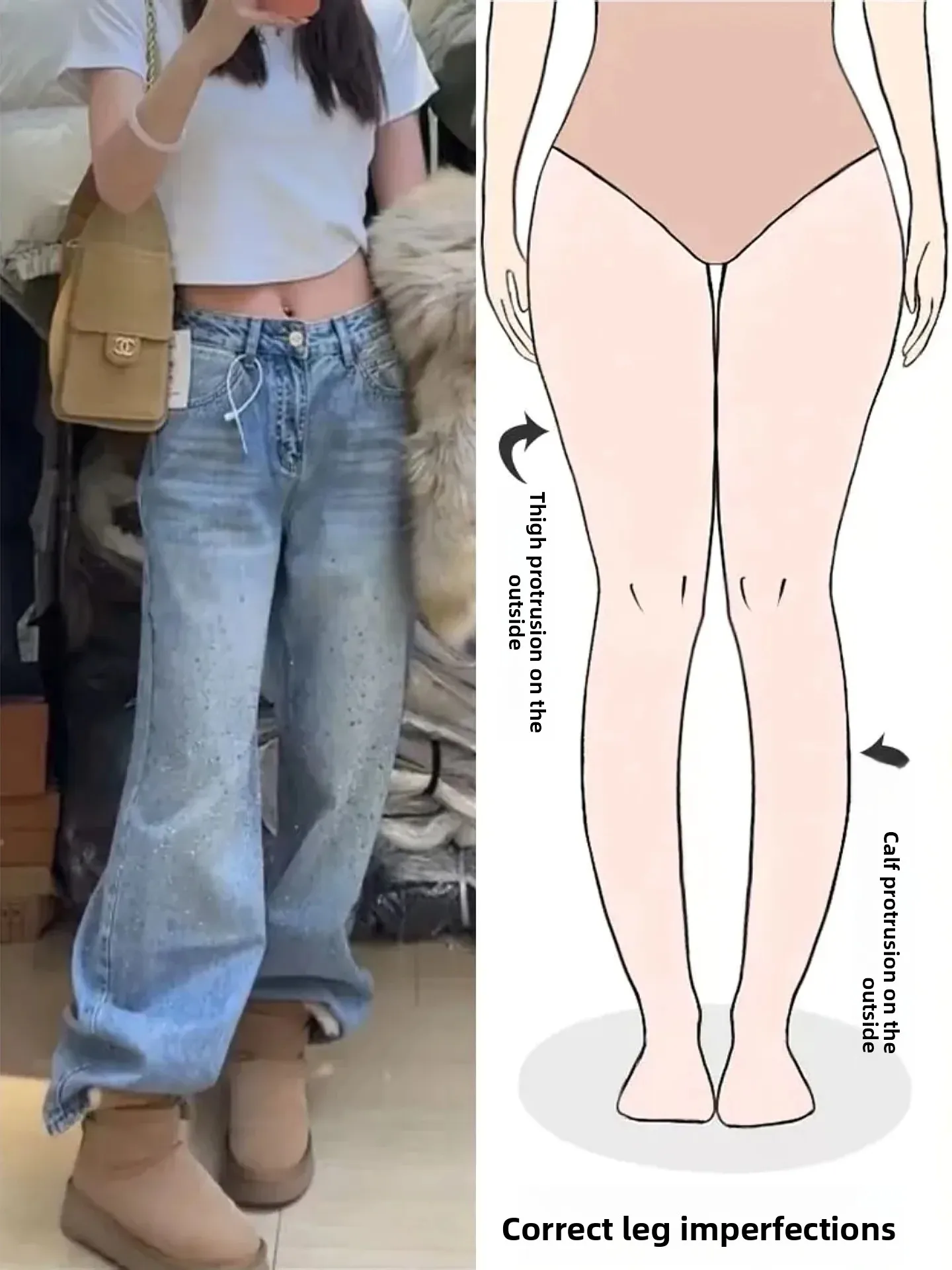 

High Waist Decorative Rhinestone Denim Pants for Women Pear Shape Body Retro American Style Spring New Street Personality Sli...