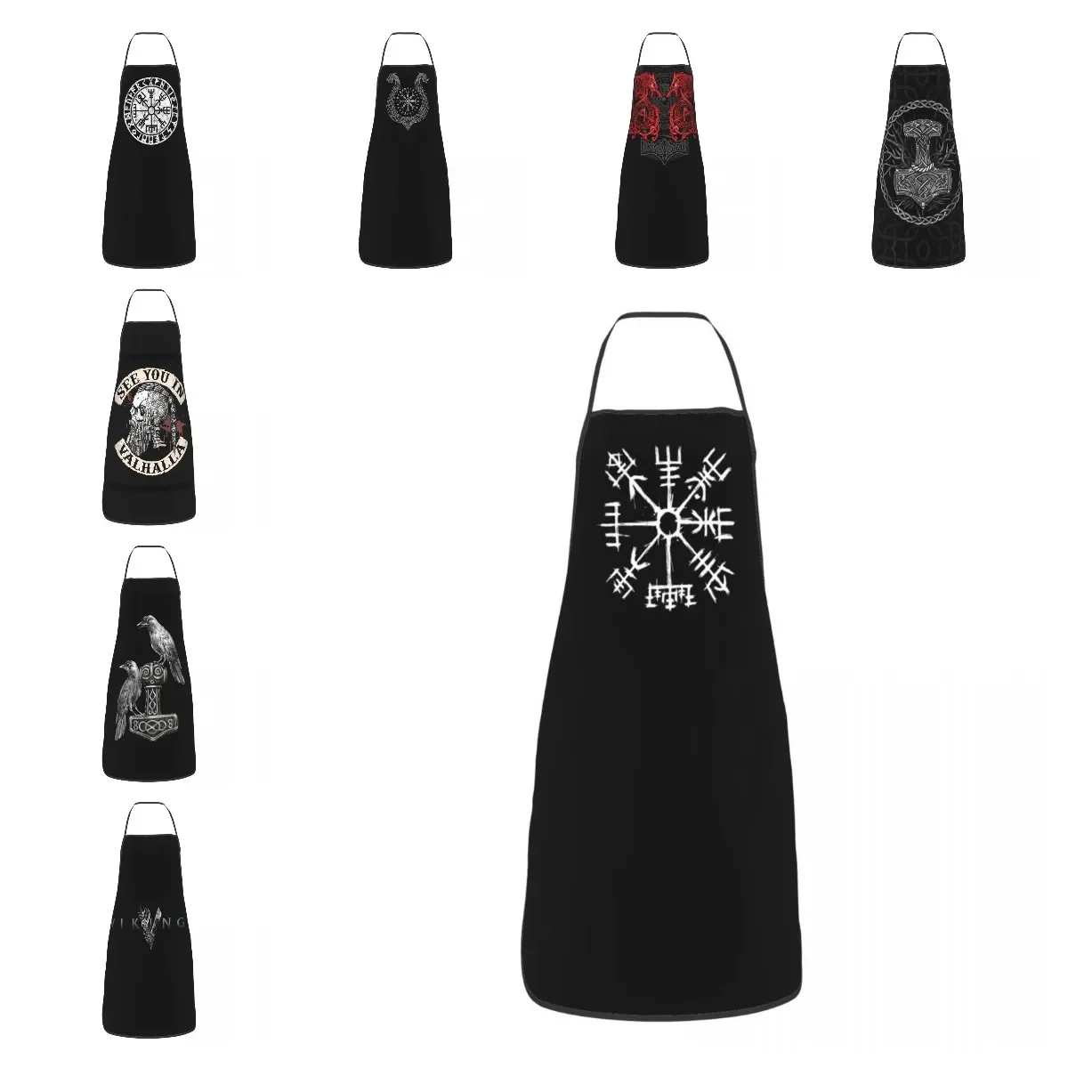 Viking Compass Vegvisir Bib Aprons Men Women Unisex Kitchen Chef Valhalla Norse Tablier Cuisine for Cooking Baking Gardening