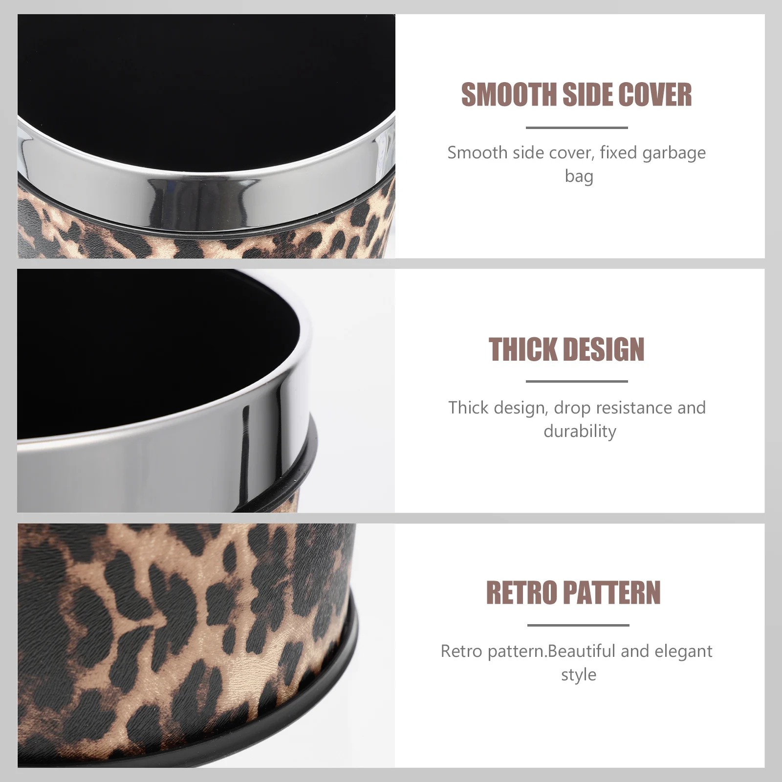

Stainless Steel Trash Can Garbage Bin Bathroom Waste Basket Decorative Household Container Multi-Function Storage