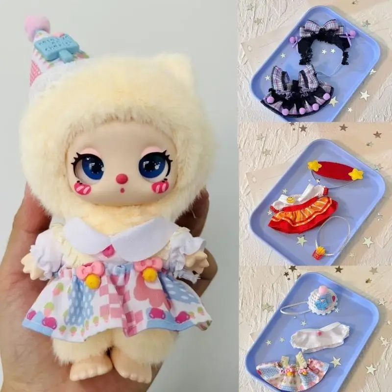 Mini Doll'S Clothes Outfit Accessories For Liila LUCKY CAT for labubu Idol Winter milk tea skirt set Clothing Gift