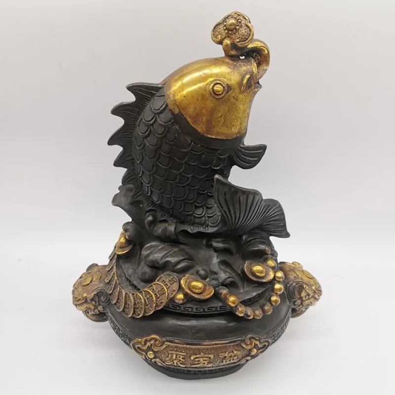 gilded auspicious treasure bowl a home living room ornament antique collectible brass fish