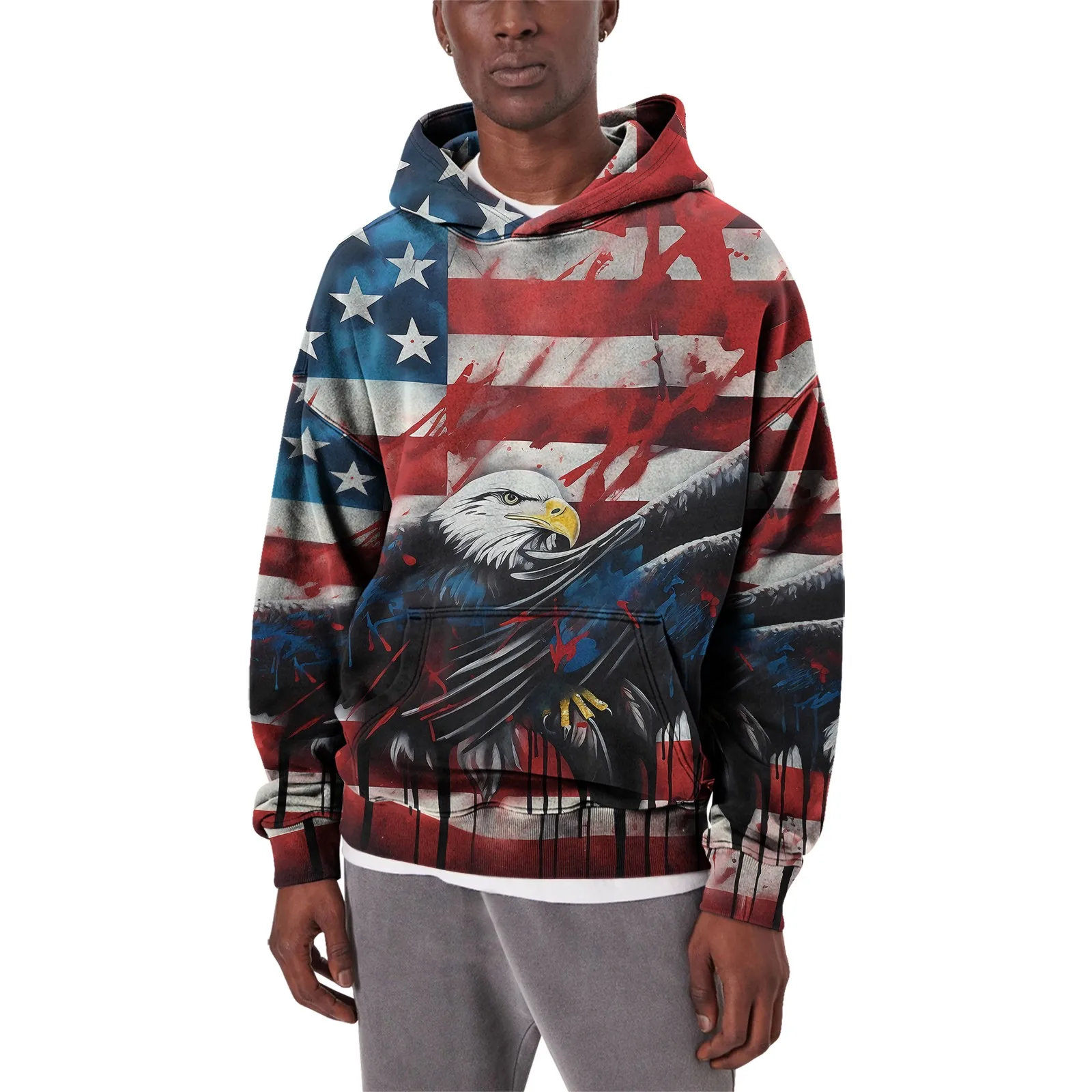 

Trendy Design 2025 Harajuku Men's Hoodie with US Flag Pattern 3D Printed Loose Independence Day Street Fashion y2k Clothing