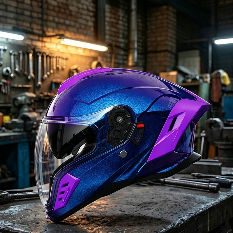 Motorcycle Helmet Four Seasons Large Tail Locomotive Double Mirror Cheat Ghost Face Full Helmet DOT Certification Casco Moto