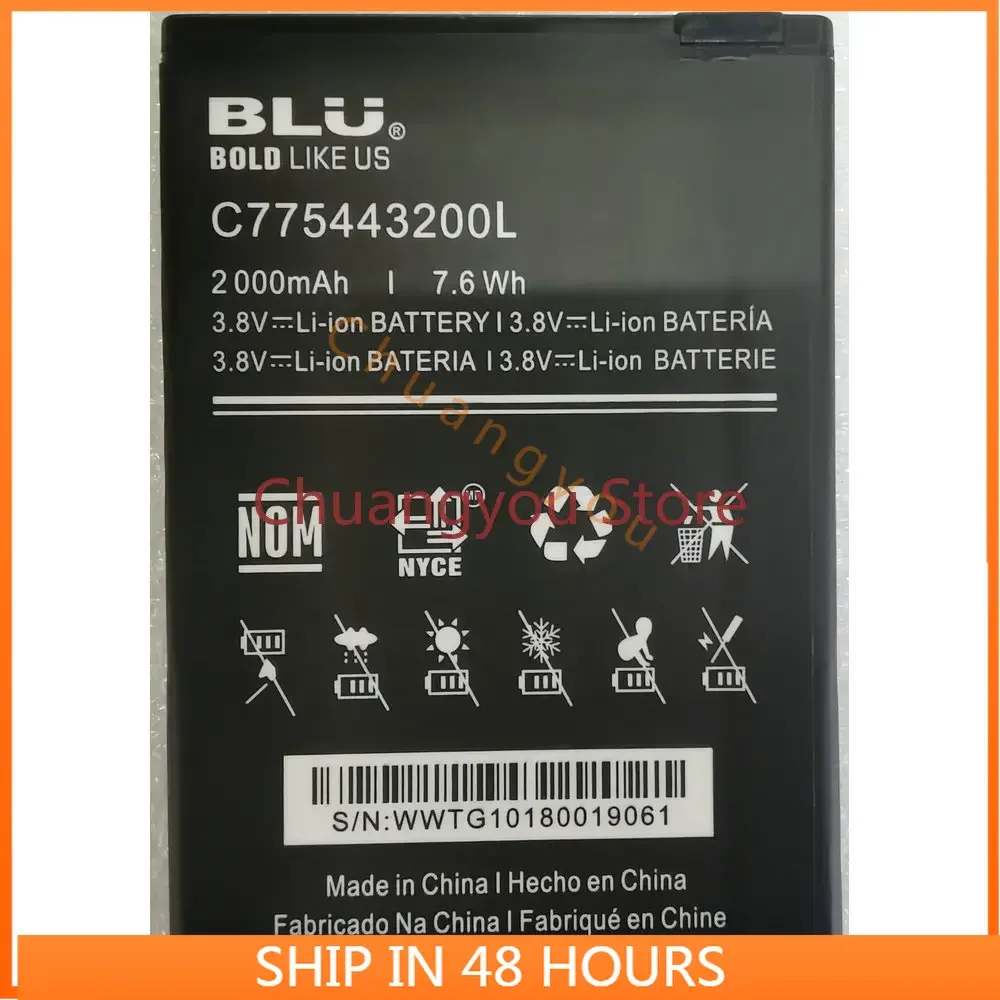 3.8V 2000mAh New C775443200L Replacement Battery for BLU C5L C050 C0050UU Smartphone