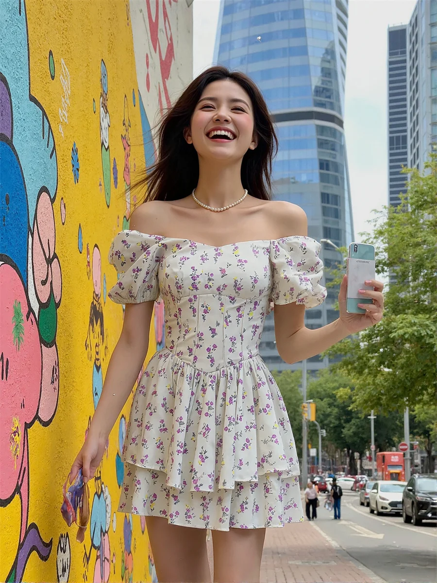 Vestidos brancos femininos para mulheres acima do joelho mini babado em camadas babados chiffon doce elegante feminino princesa sonhador