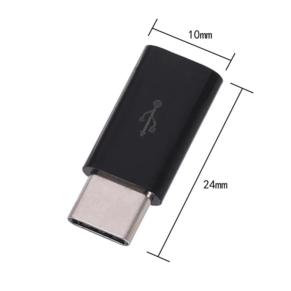 Portátil Mini USB fêmea para tipo C macho conversor, adaptador, transferência de dados, preto, 2pcs