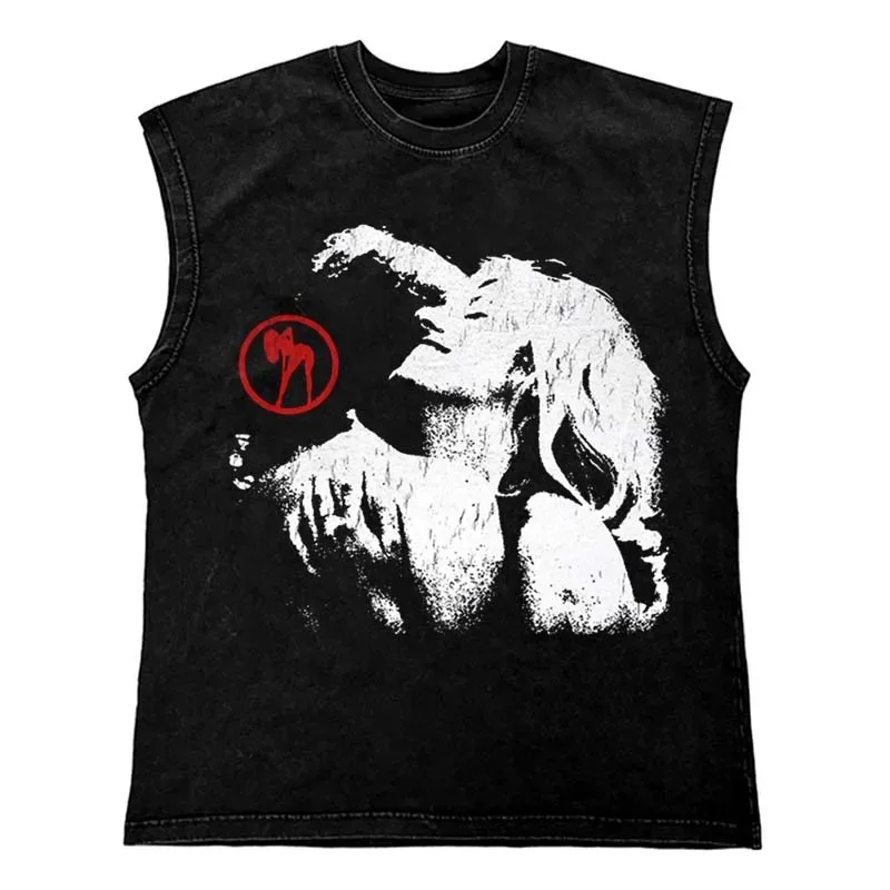 Gothic Punk Painting Print Tank Tops Hip Hop Oversized Cotton Streetwear T Shirt Custom Tanks Tops Men Washed Vest Men Clothing