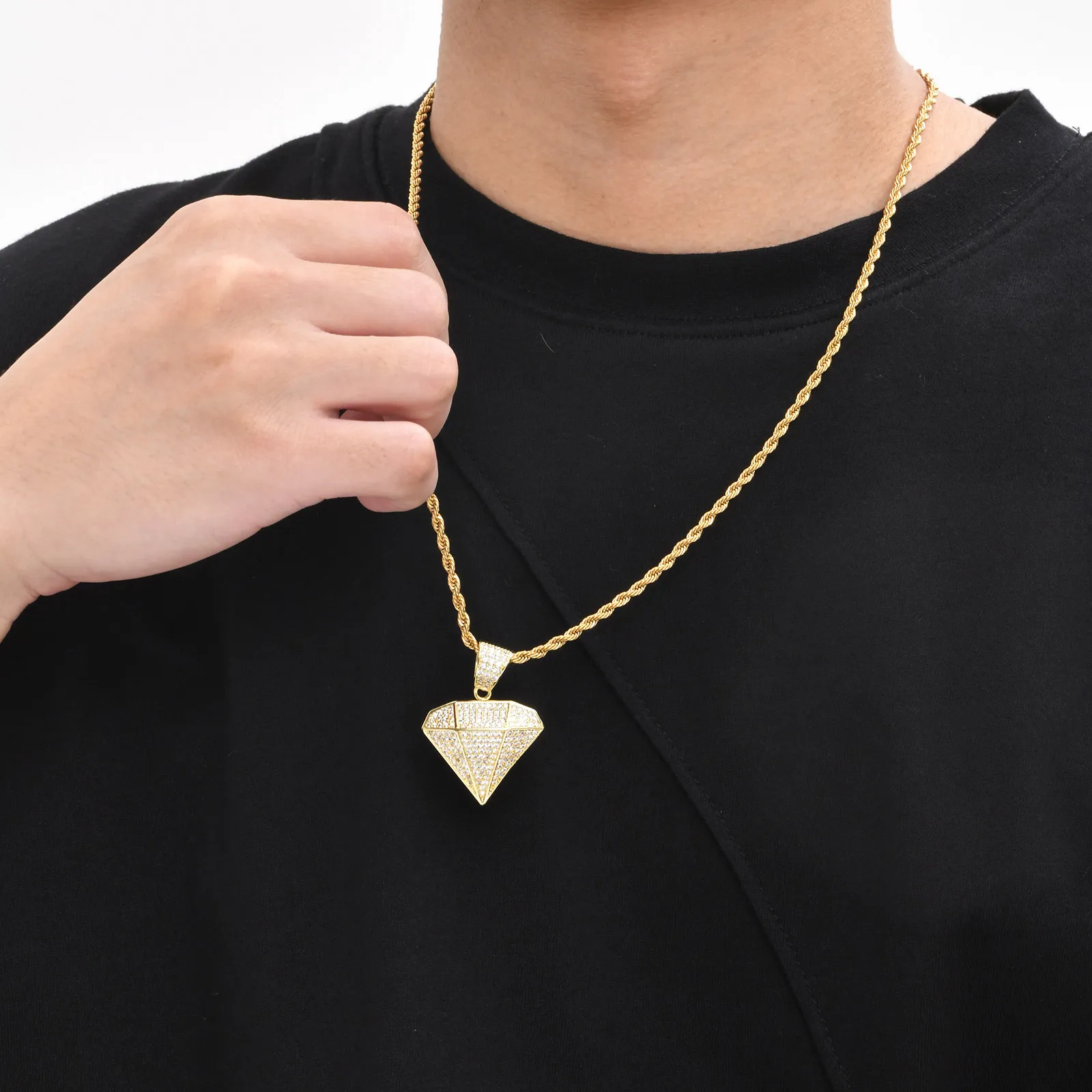 

Hip-hop CZ Stone Necklaces for Men Boys,Full Inlay Rhinestones CZ Stones Pendant,Cool Mens Jewelry