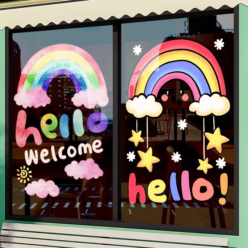 Internet Celebrity Store Glass Door Stickers, Smiling Face Stickers, Electrostatic Clothing Store Beauty Salon Window Decoration