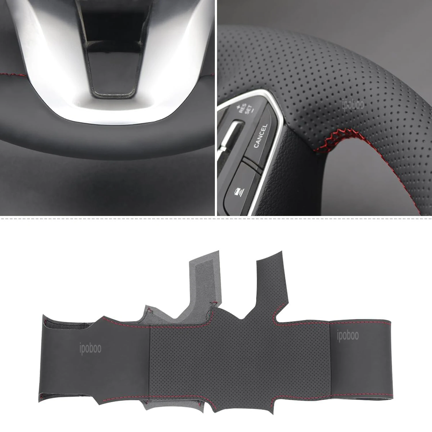 Steering Wheel Cover For Hyundai Santa Fe 19-23 Palisade 20-22 Black Perforated Leather Steering Wheel Protection Cover