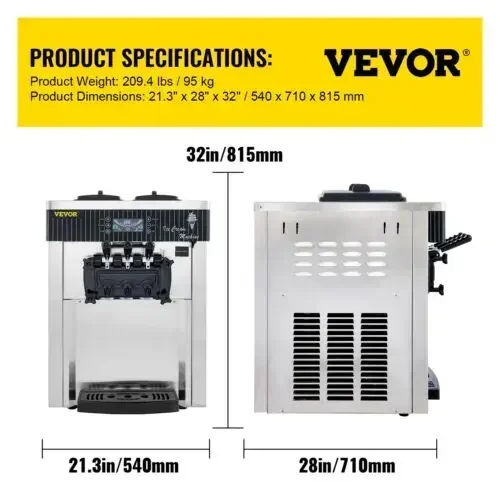 NONE VEVOR Kommerzielle Softeismaschine, 2200 W, 20–28 l/h, Eismaschine, doppelte 6-Liter-Trichter, Eismaschine 4