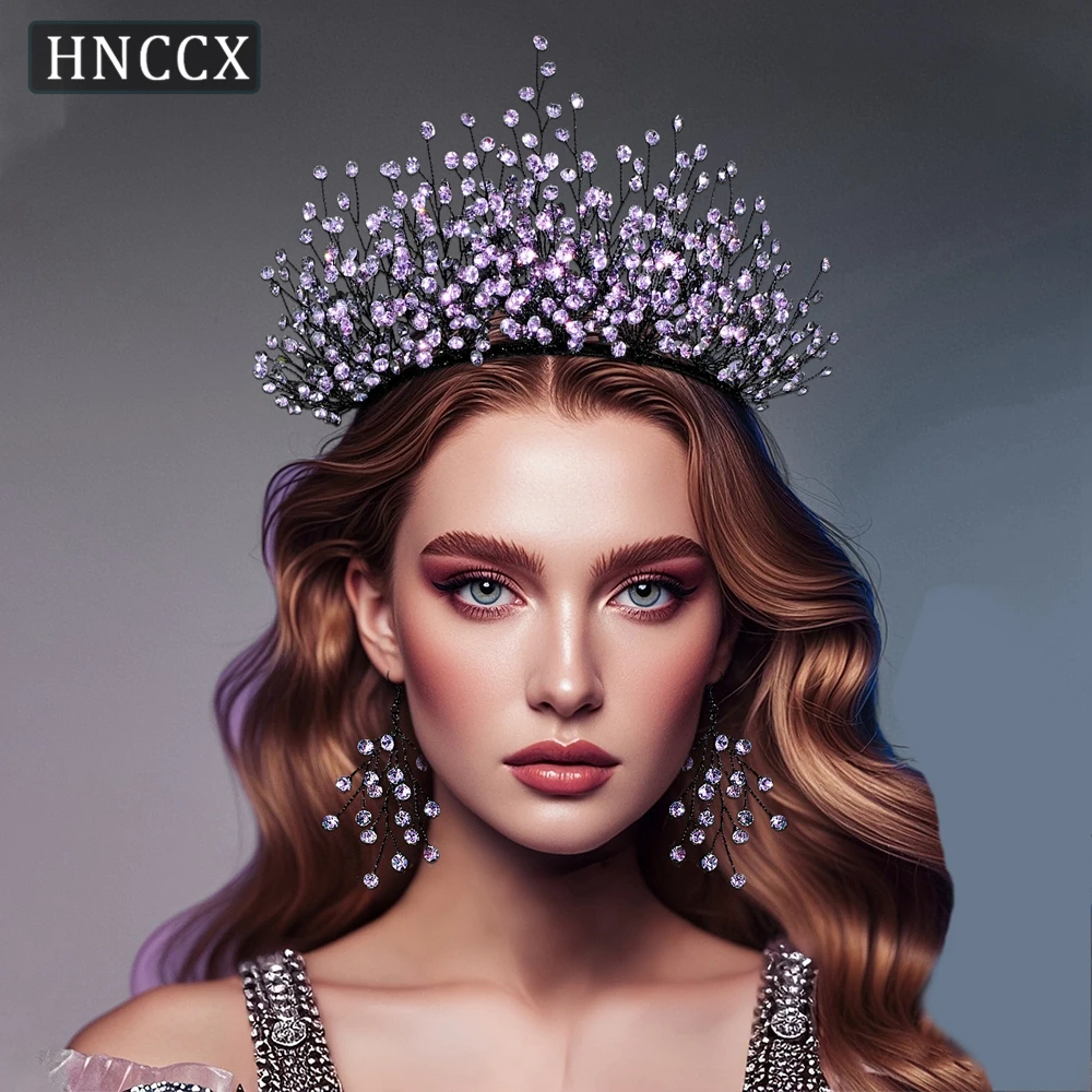 

HNCCX Noble Purple Color Crystal Crown Bridal Headband Hair Decoration Wedding Accessories Elegant Bridal Headpieces CP846
