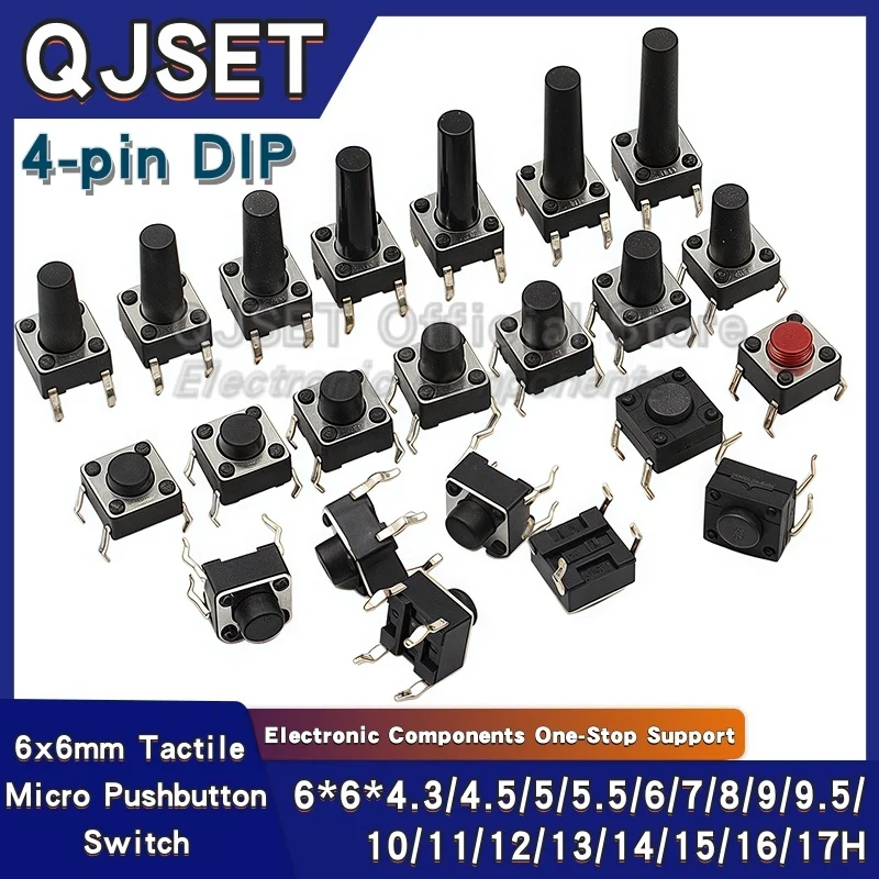 20 PCS 6x6x5mm DIP 4-Pin G89 Touch Tap Button Micro Switch Self-Resetting 6*6*5mm/4.3/6/7/8/9/10/11/12/13/14/15mm Tap Switch Set