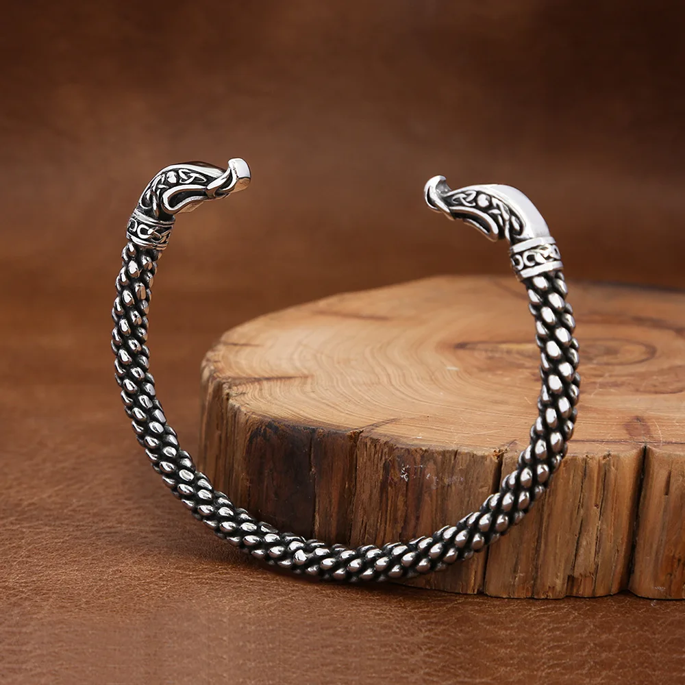 

Punk Vintage Viking Dragon Open Bracelet for Men Boy Hip Hop Stainless Steel Norse Rune Bangles Fashion Jewelry Gift Wholesale