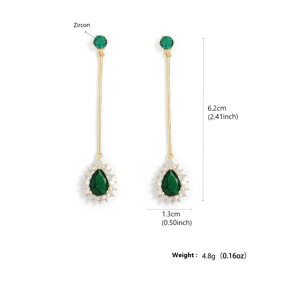 ZAKOL New Green Water Drop Shape Dangle Earrings For Women Exquisite Long Tassel Earring Engagement Wedding Party Jewelry