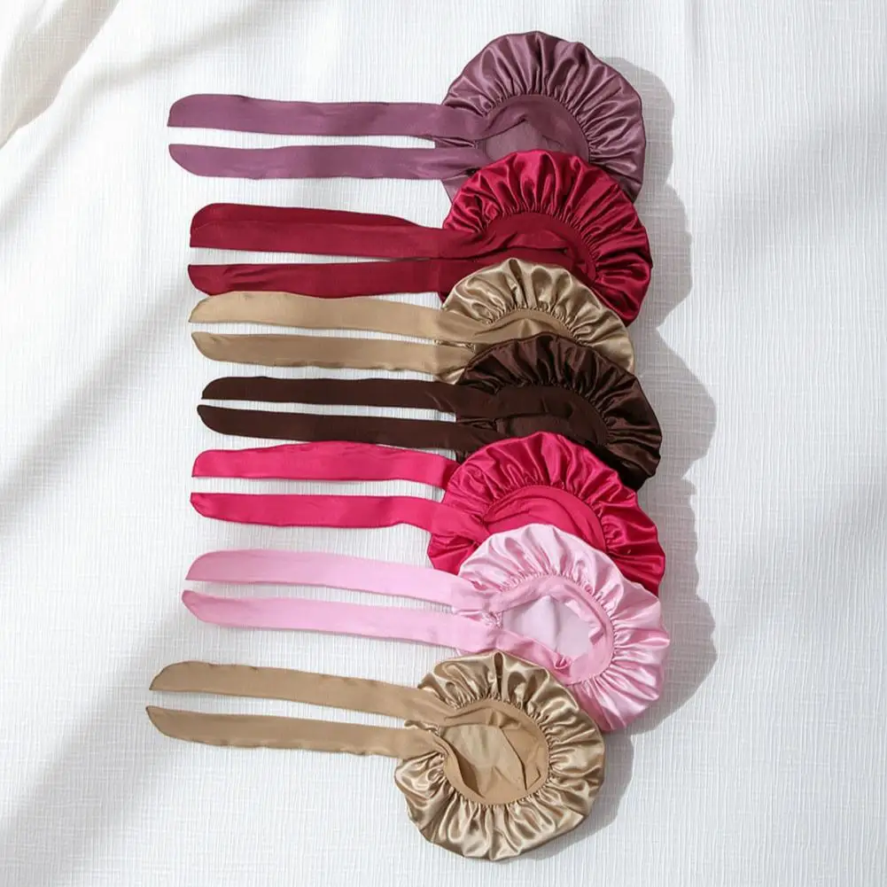 Women Sleeping Cap Women’s Adjustable Silk Satin Hair Bonnet Night Sleep Cap with Tie Band Solid Color Wrap for Braids Curly