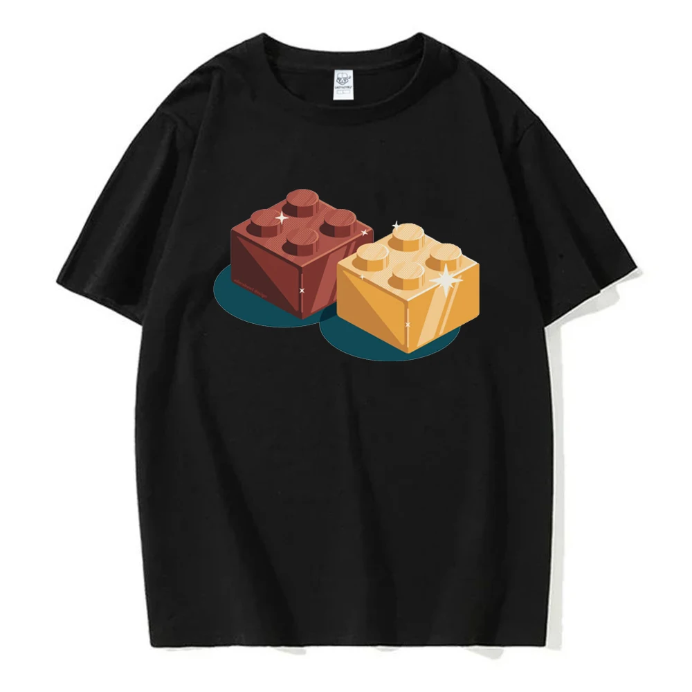 Fashion New Building Blocks Builder Funny Cartoon Graphic Printed T-shirt Streetwear Hip Hop Casual Loose Man Tshirt Hipster Tee