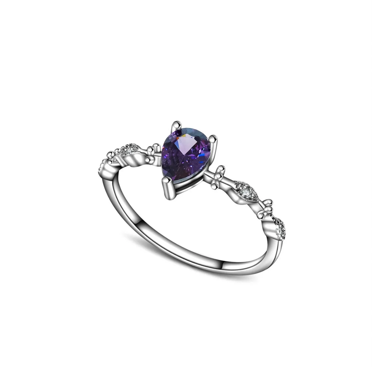 2023 New 100% S925 Sterling Silver Purple Water droplet Ring Personalized Engagement Ring Simple Design Women\'s Ring
