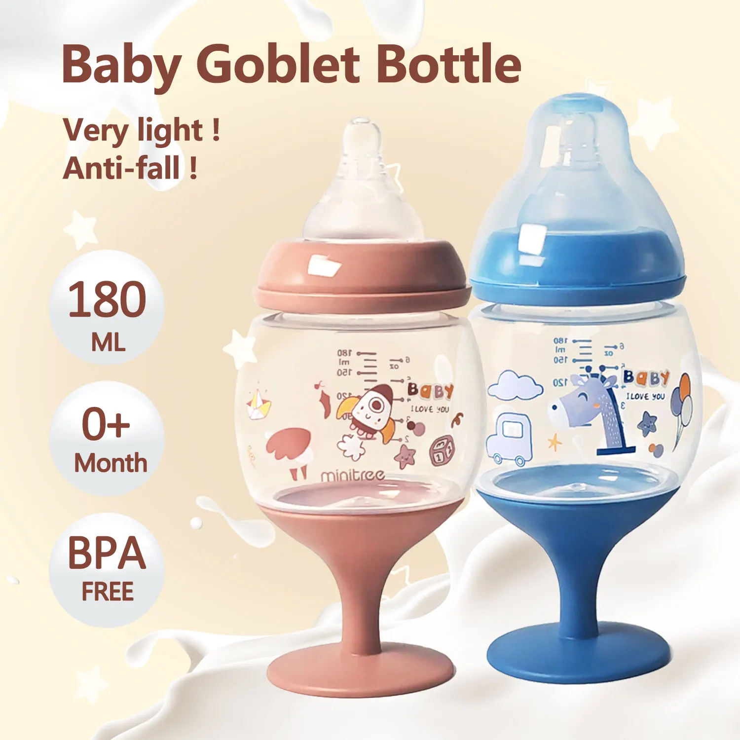 180ml 고블렛 아기병, 사진 액세서리, 아기 식수, 가정용 컵, 직접 마시는 주스, 크리스마스 선물