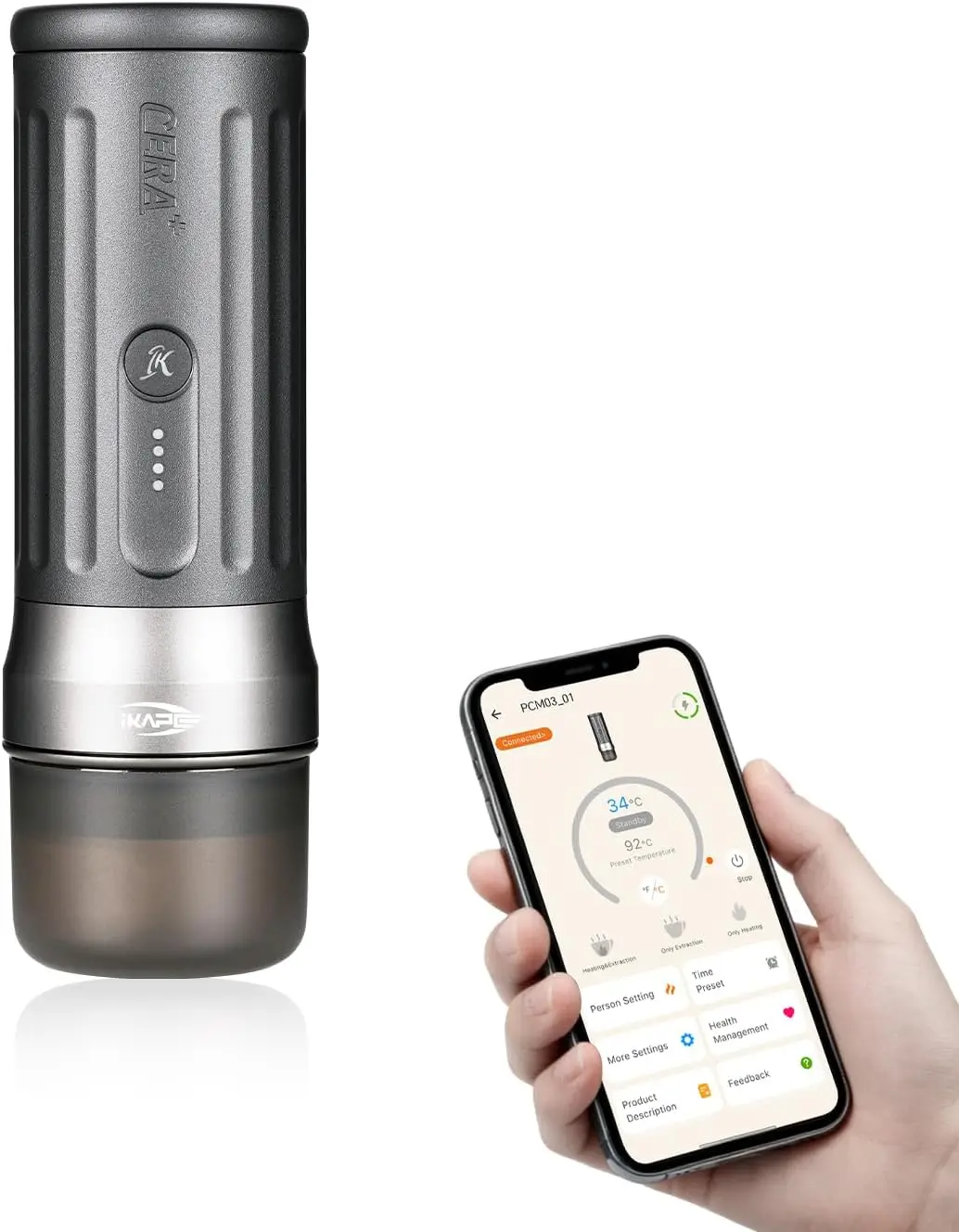 Newly KAPO K2 Pro Portable Espresso Machine with Bl uetooth APP Connect & 58mm Bottomless Basket, Electric Coffee Maker 20 Bar P