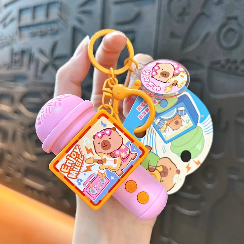 الإبداعية لعبة الصوت الإلكترونية الكرتون الباندا كابيبارا مسجل لطيف سلسلة مفاتيح ميكروفون قلادة متعة لعبة ميكروفون صغير