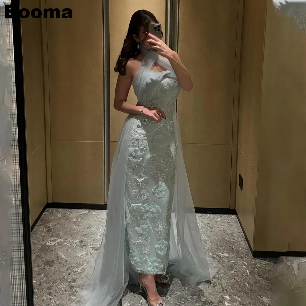 

Booma Mermaid Evening Dresses Halter Sleeveless 3D Flowers Formal Occasion Gowns for Women Ankle Length Party Prom Dress Dubai