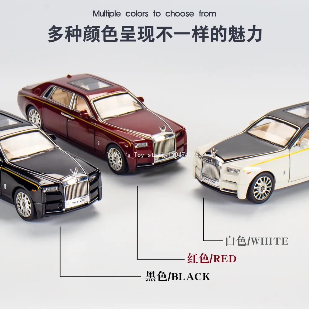 1:24 AlloyDieCast Rolls-Royce Phantom Model samochodu zabawkowego Symulacja dźwięku Światło Kolekcja zabawek Pojazd dla dzieci Prezenty 30