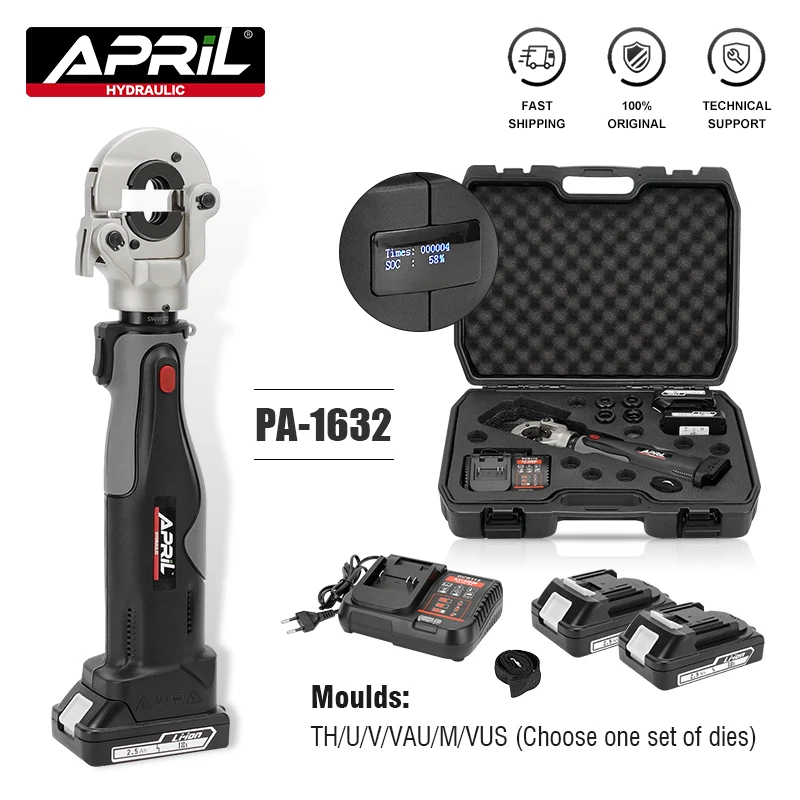 APRIL PA-1632 High Power Hydraulic Mini Battery Powered Pipe Crimping Tool Li-ion Rechargeable Tool Stainless Steel Pipe Crimper